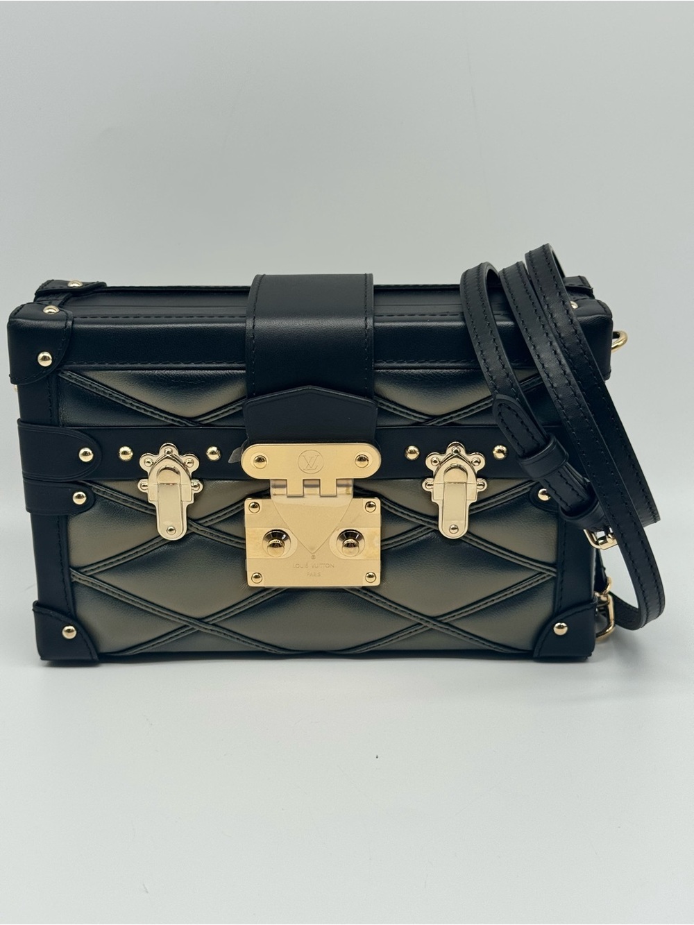 Lambskin Malletage Petite Malle Black Beige